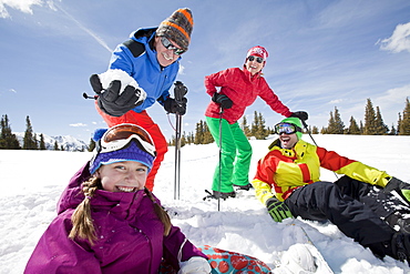 USA, Colorado, Telluride, Three-generation family with girl (10-11) during ski holiday