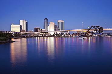 USA, Florida, Jacksonville, City skyline at dusk