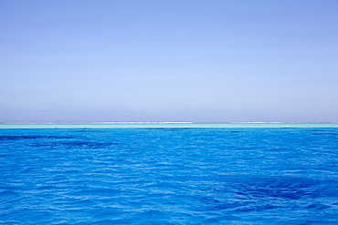 Clear sky above blue rippled sea, French Polynesia, Raiatea