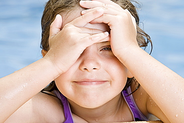 Spain, Costa Blanca, Girl (6-7) in swimming pool