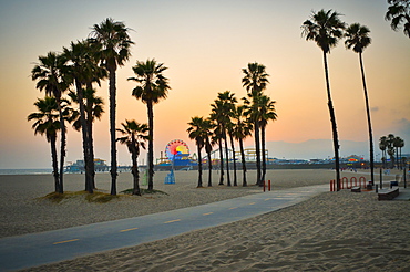 Santa Monica Pier at sunset, California, USA