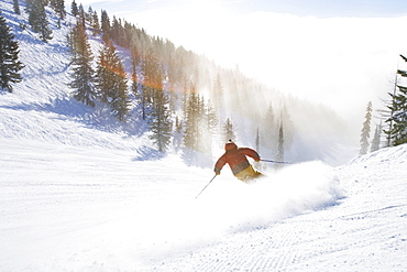 USA, Montana, Whitefish, Male skier on mountain slope