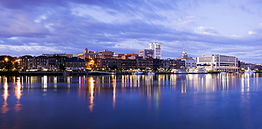 USA, Georgia, Savannah, City skyline by river