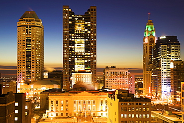 USA, Ohio, Columbus, Downtown illuminated at night