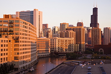 USA, Illinois, Chicago, City reflected in Chicago River