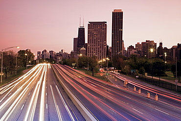 USA, Illinois, Chicago, highway at dusk