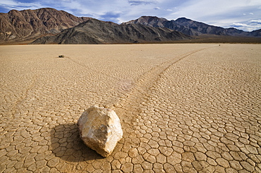 USA, California, Moving rock in desert 