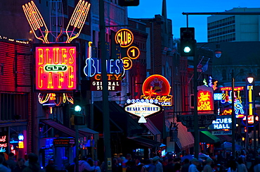 Illuminated signs on Beale Street in Memphis