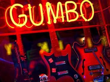 Illuminated Gumbo sign on Beale Street in Memphis