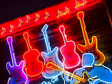 Illuminated guitars on Beale Street in Memphis