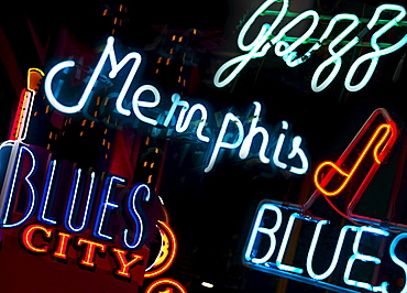 Illuminated signs on Beale Street in Memphis