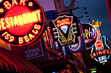 Illuminated bar signs on Beale Street in Memphis