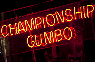 Illuminated Championship Gumbo sign on Beale Street