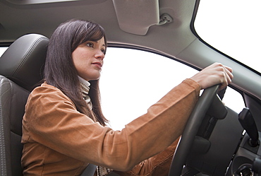 Woman driving car