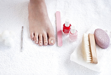 Close-up of woman's foot having pedicure