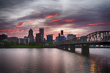 City skyline at dusk, Portland, Oregon