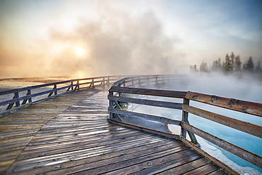 West Thumb Geyser Basin at sunrise, West Thumb Geyser Basin, Yellowstone National Park, Wyoming