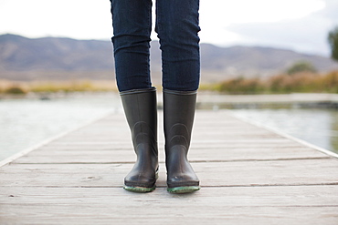 Low section of woman standing on jetty, Salt Lake City, Utah