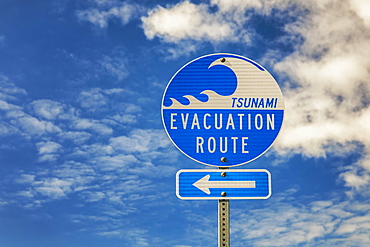 Evacuation route sign, Bandon Beach, Oregon