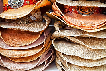 USA, New Mexico, Santa Fe, stack of cowboy hats