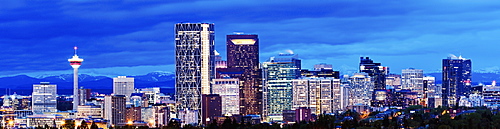 Panoramic view of city at dusk, Calgary, Canada