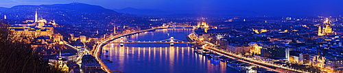 Illuminated cityscape with Danube River, Hungary, Budapest