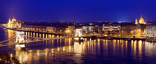 Waterfront cityscape with Chain Bridge, Hungary, Budapest