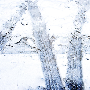 Tire tracks in snow