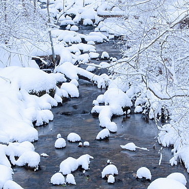 Snowy stream in winter