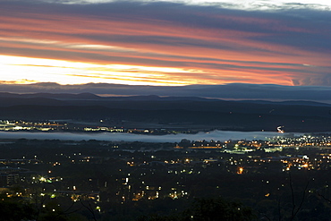 Aerial view of downtown during sunset, Australia, Canberra 