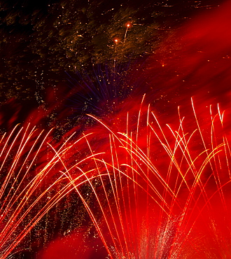 Fireworks explosion against night sky