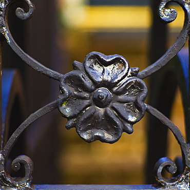 USA, South Carolina, Charleston, Close up of ornate detail of iron gate