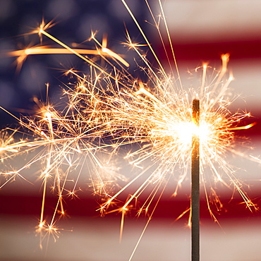 Sparkler and American flag