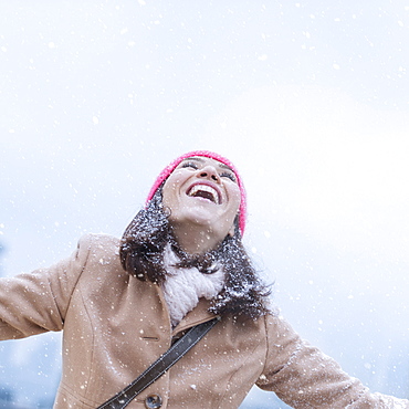 Woman in snowfall