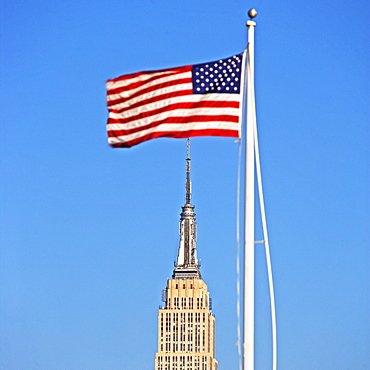 American flag over Empire State Building