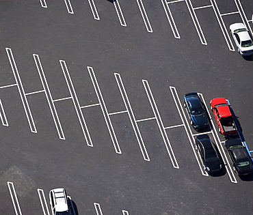 aerial view of parking lot, spaces