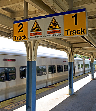 Commuter train arriving at station platform