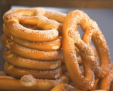 close-up of baked pretzels