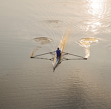 High angle view of person sculling