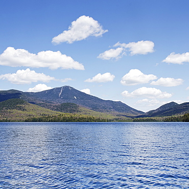 Scenic view of lake and mountain, Lake Placid, New York USA