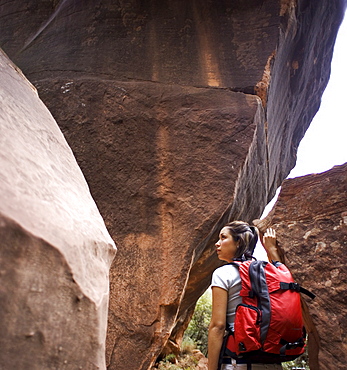 Hiker in Zion National Park, Utah USA