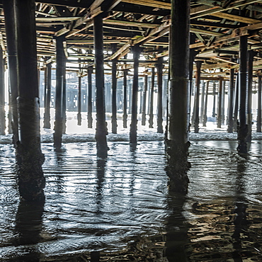 USA, California, Santa Monica, Pillars under Santa Monica pier