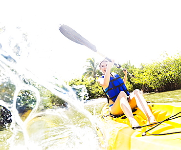 Woman kayaking, Jupiter, Florida