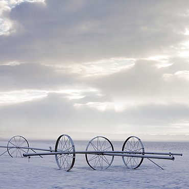 Irrigation equipment on a snow covered field