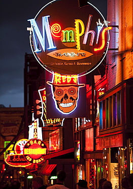 Illuminated bar signs on Beale Street in Memphis