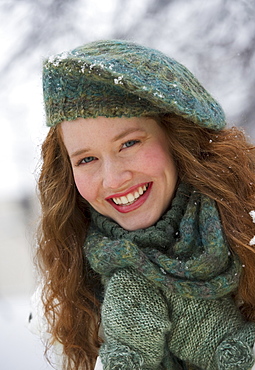 Portrait of a woman on a snowy day