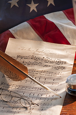 Sheet music on American flag