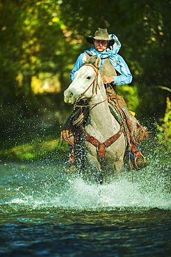 Riding horse through water