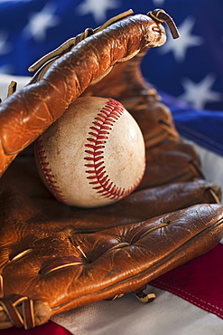 Baseball and American flag