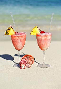 Tropical drinks on beach